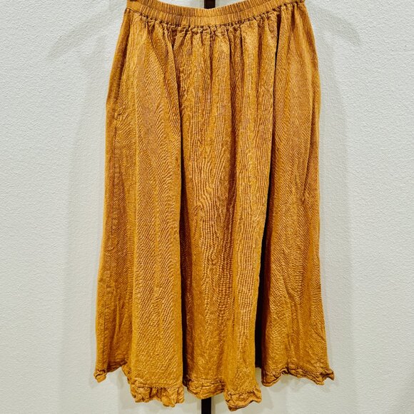 Rylee & Cru Linen/Cotton Tan/Gold Midi Peasant Skirt Ruffle Hem w/Pockets SZ M - Picture 7 of 13